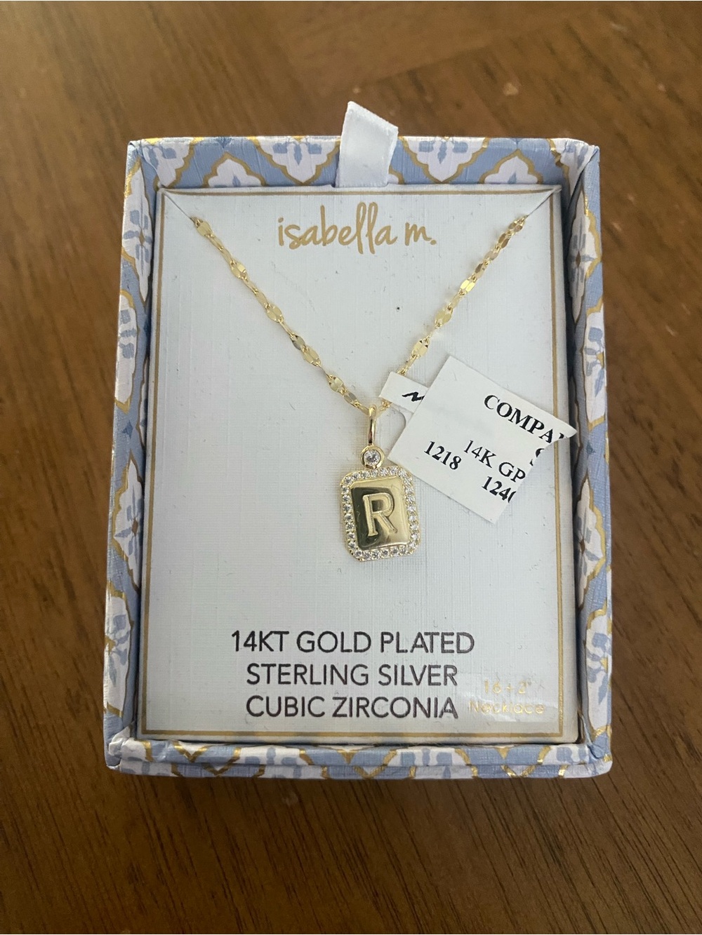 Isabella m.  14KT Gold Plated Initial R Charm Necklace - sterling silver and CZ